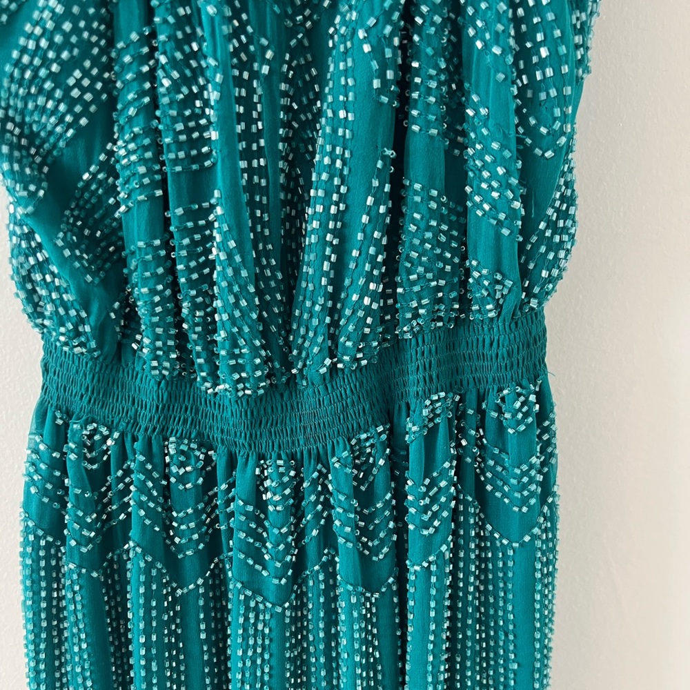 Parker Mini Dress Womens Small Teal Sequin Holiday Party Event Glam NYE - Picture 4 of 8